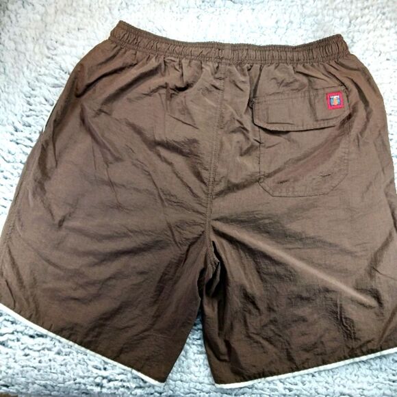 Triangle Swim Trunk Men's L. Nylon Lined 3 Pocket Faux Front Drawstring Brown... - Picture 6 of 13